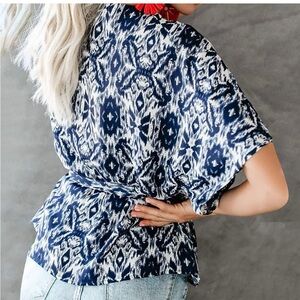 Vici Blue and White Women's Wrap Top